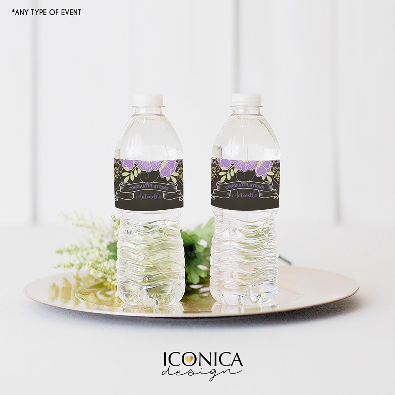 Custom Graduation Bottle Labels, Floral Party Wrappers (Digital or Printed)