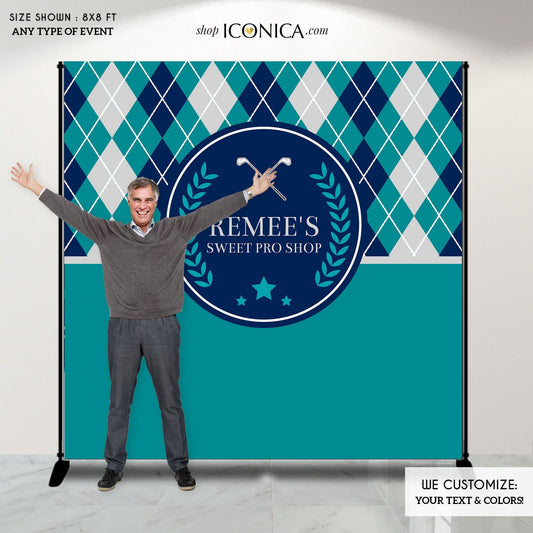 Golf Party Backdrop, Argyle Print, Sport Banner (Printed or Printable File)