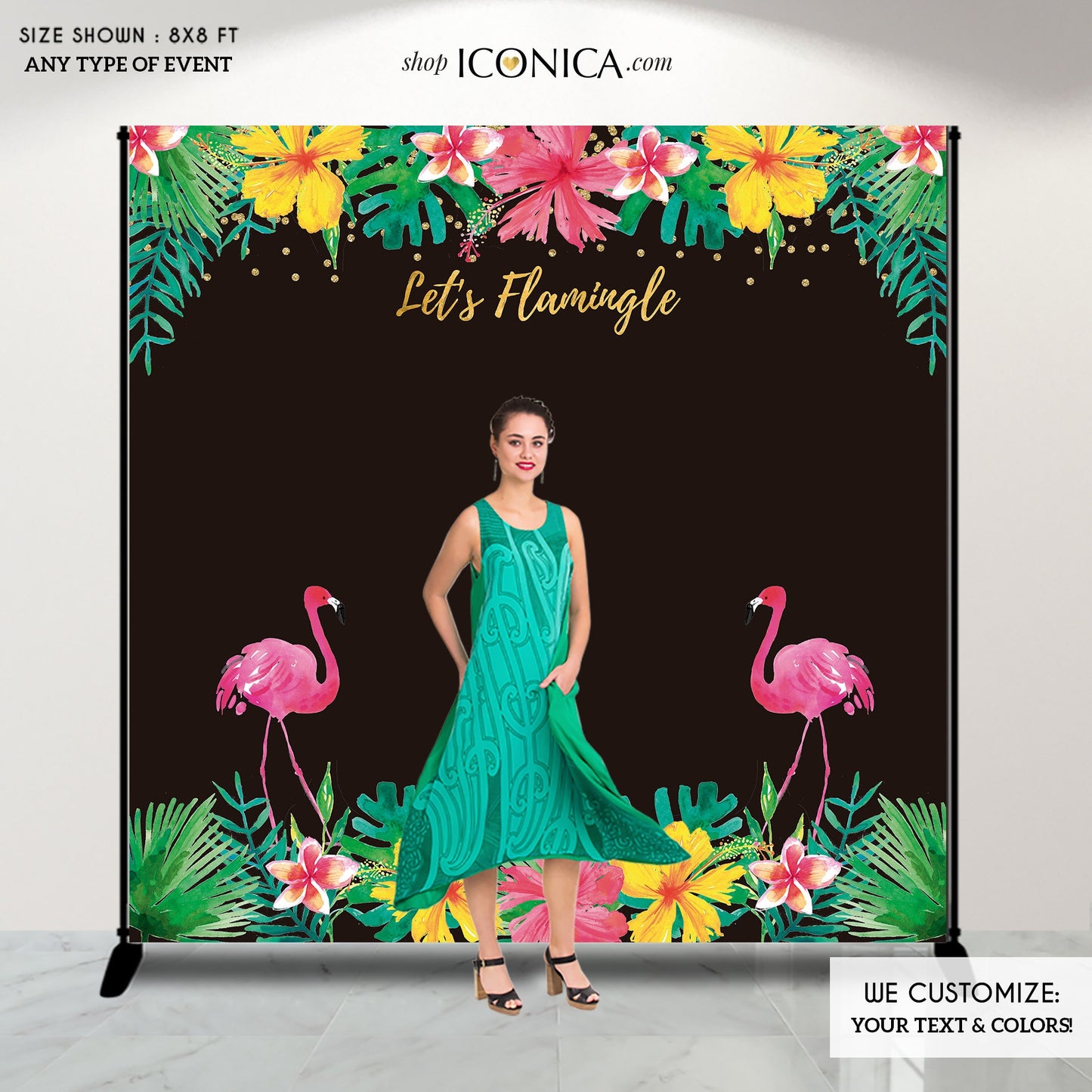Flamingo Luau Party Backdrop, Tropical Photo Booth Banner (Printed or Printable File)