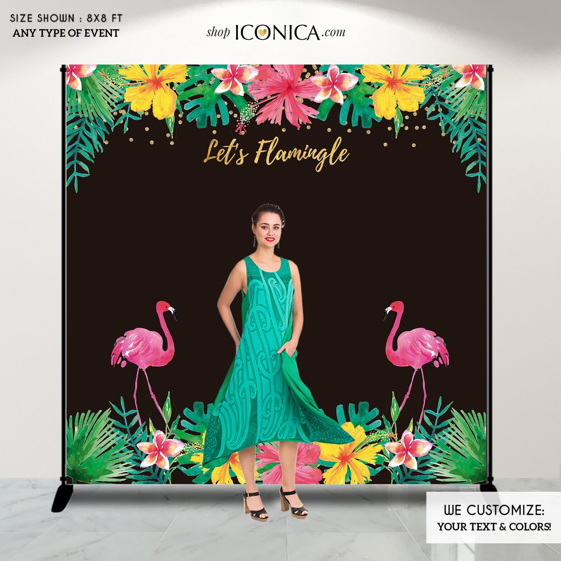 Flamingo Luau Party Backdrop, Tropical Photo Booth Banner (Printed or Printable File)