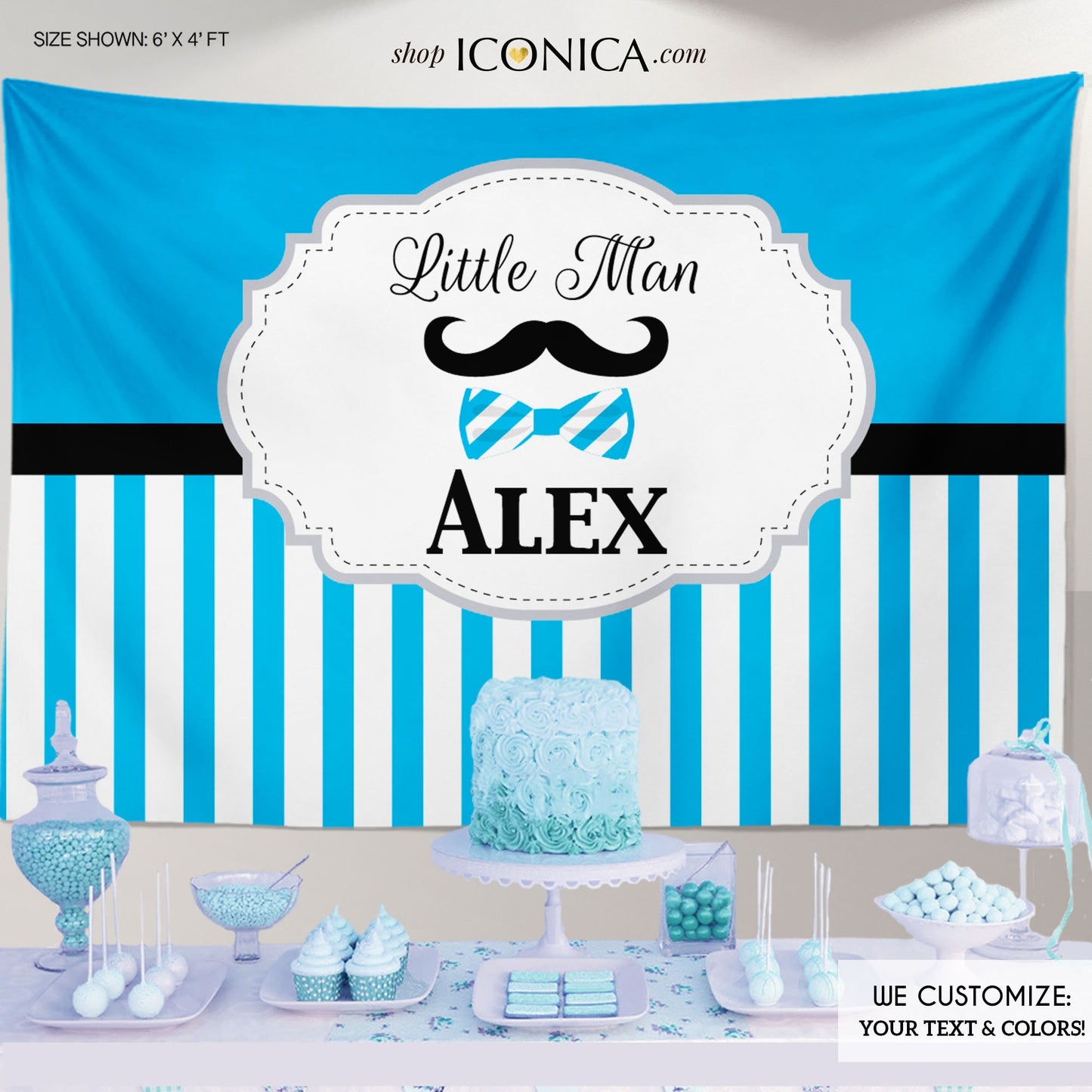 Little Man Baby Shower Banner, Mustache Backdrop (Printed or Printable File)