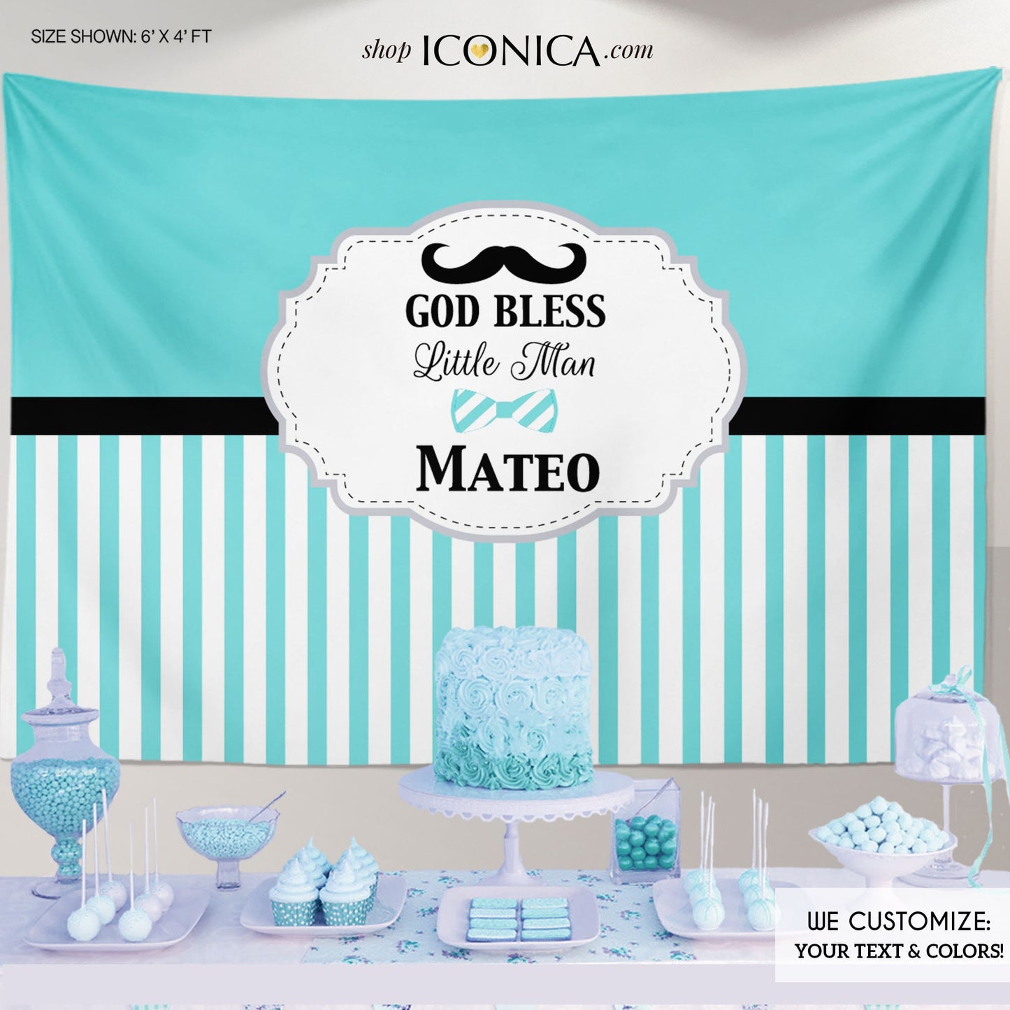 Mustache Baby Shower Backdrop, Little Man Banner (Printed or Printable File)