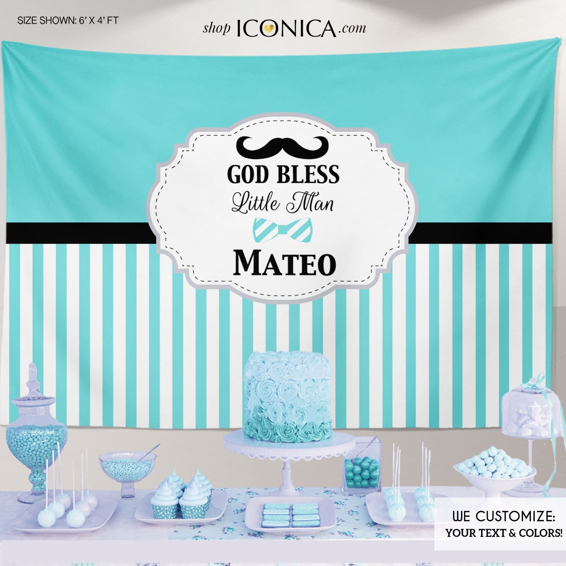 Mustache Baby Shower Backdrop, Little Man Banner (Printed or Printable File)