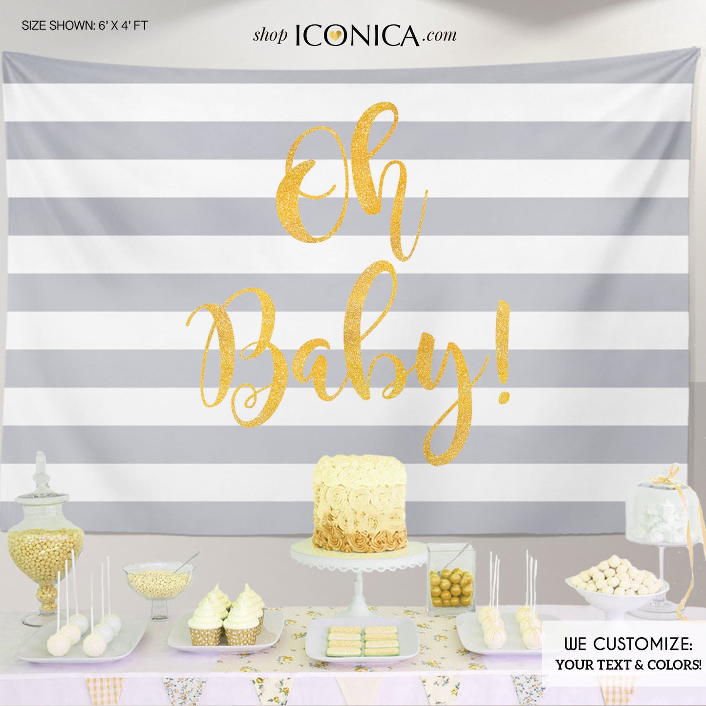 Oh Baby Shower Backdrop, Personalized Banner (Printed or Digital File)
