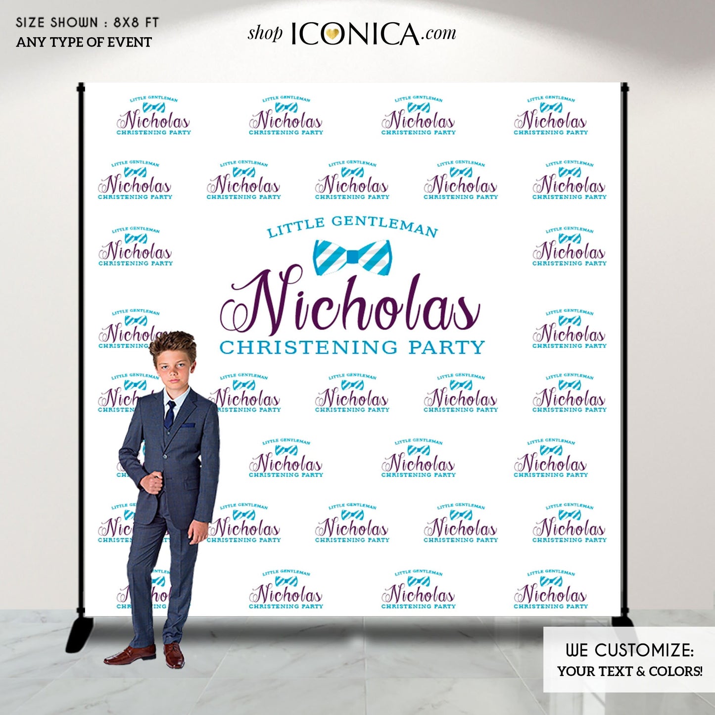 Custom Little Man Backdrop, Bowties, Christening, Birthday (Printed or Digital File)