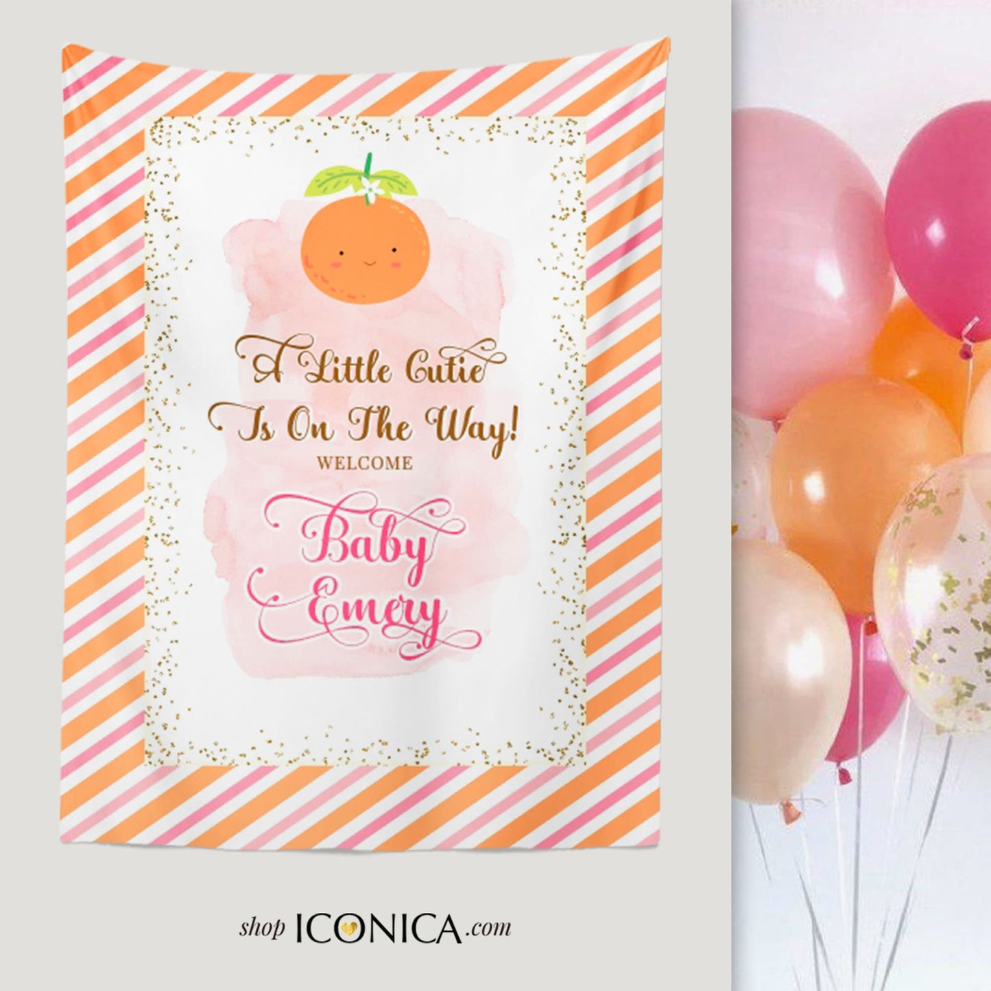 Personalized Little Cutie Baby Shower Backdrop, Party Decor