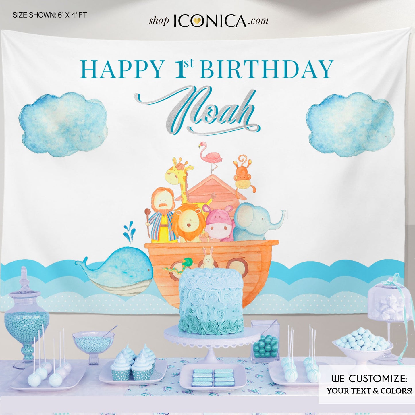 Noah's Ark Birthday Backdrop, Custom Party Decor