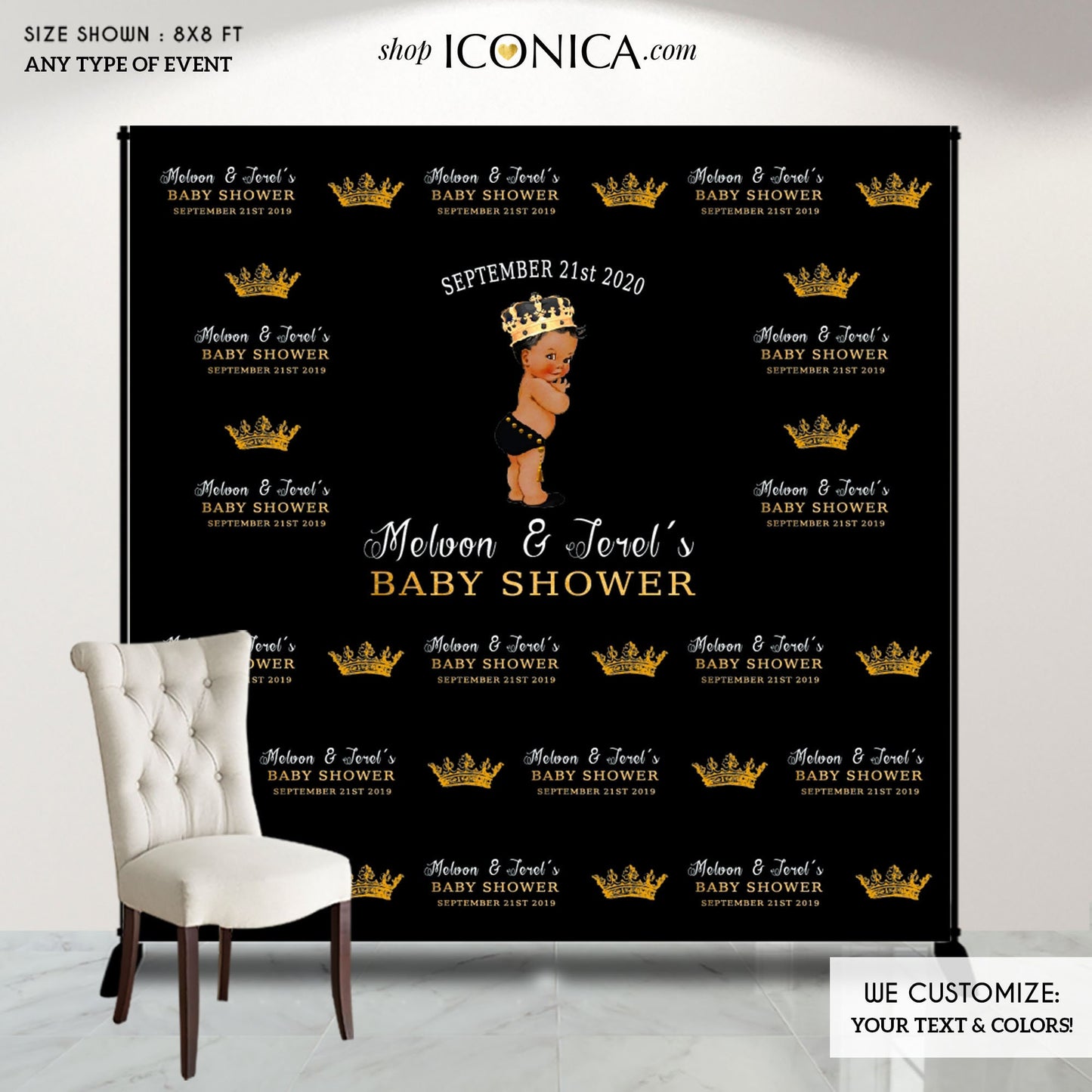 Little Prince Baby Shower Backdrop, Royal Party Decor (Printed or Printable)