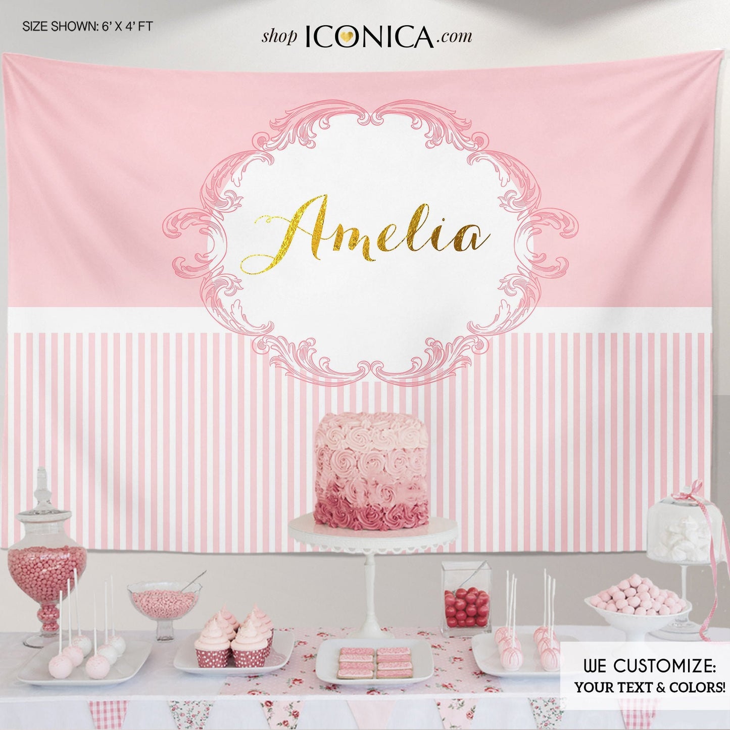 Pink and Gold Princess Party Backdrop | Elegant Royal Banner