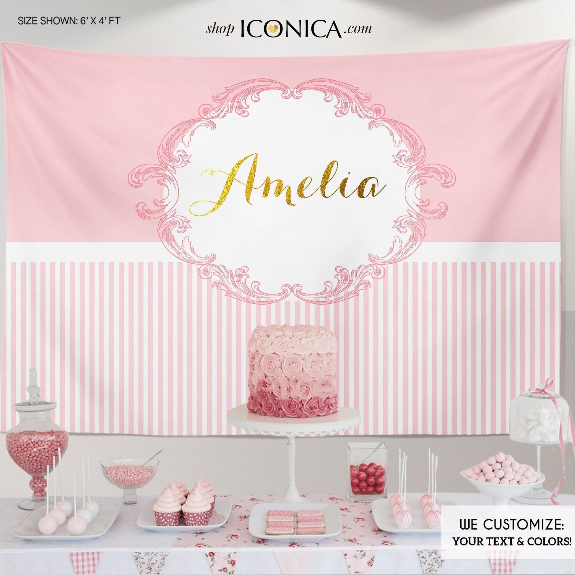 Pink and Gold Princess Party Backdrop | Elegant Royal Banner