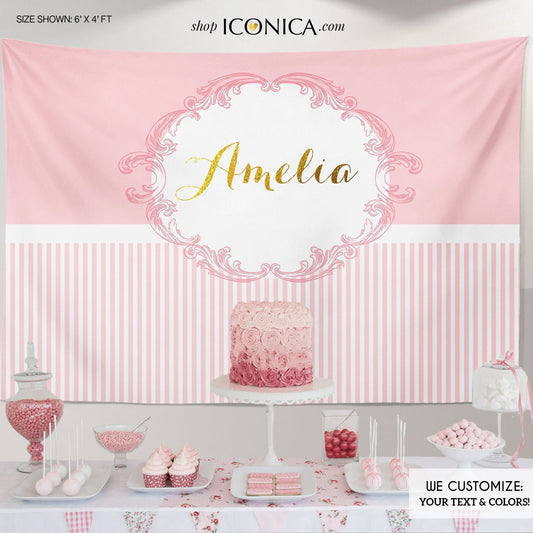 Pink and Gold Princess Party Backdrop | Elegant Royal Banner