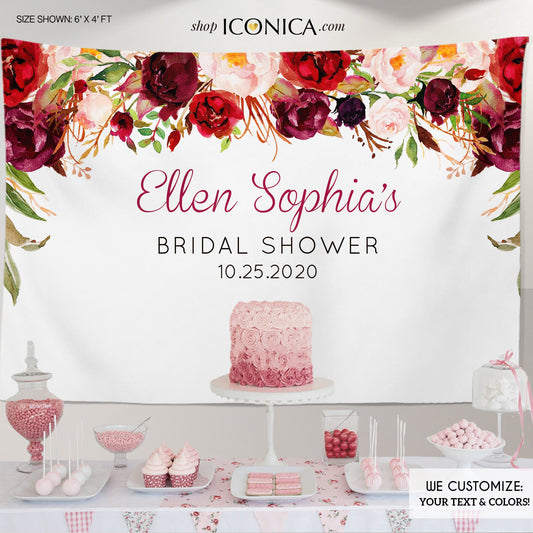 Red Floral Bridal Shower Backdrop - Personalized Wedding Decor