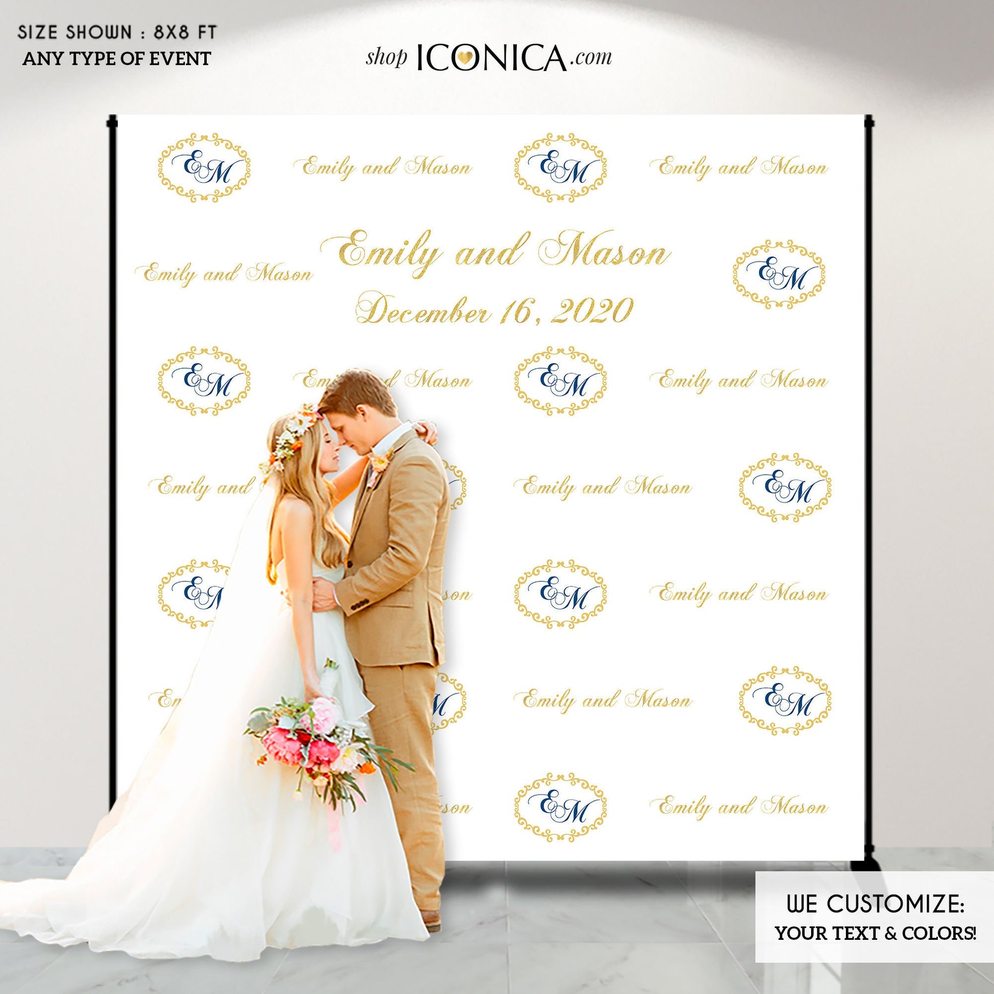 Custom Wedding Photo Booth Backdrop, Step and Repeat Banner (Printed or Digital)