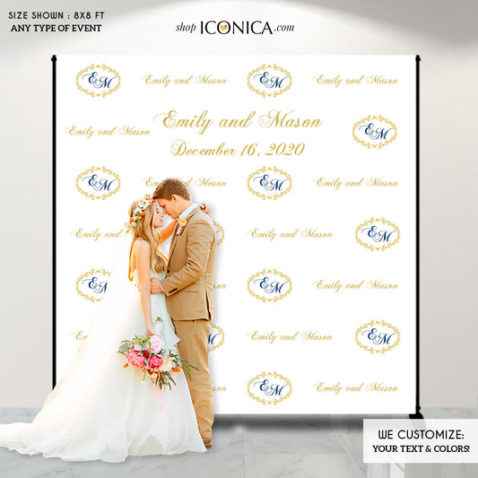 Custom Wedding Photo Booth Backdrop, Step and Repeat Banner (Printed or Digital)