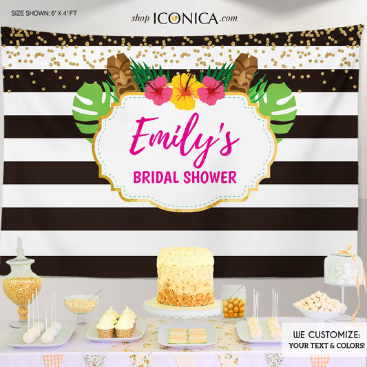 Tropical Luau Bridal Shower Backdrop – Floral Tiki Party Banner (Printed or Printable File)