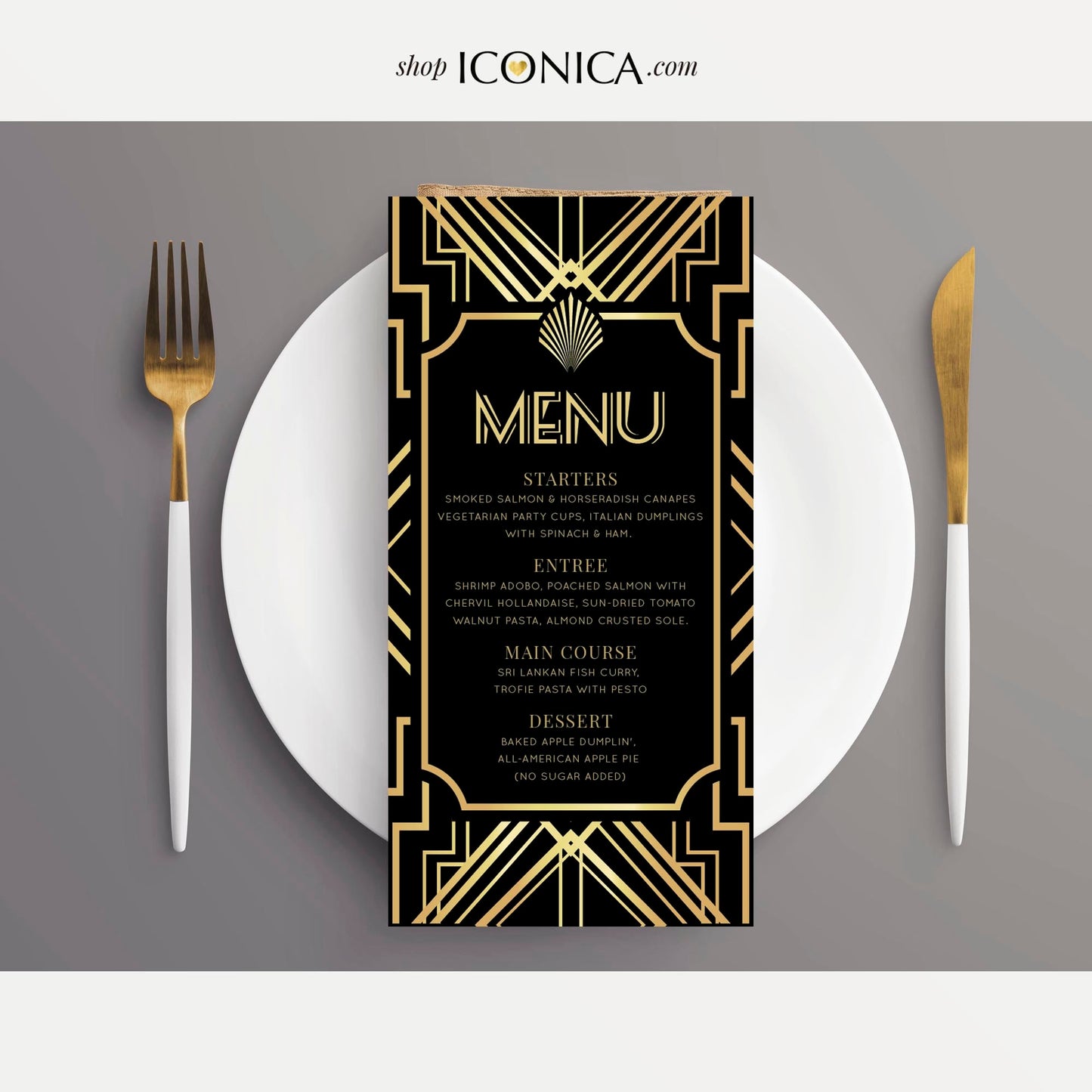 Art Deco Menu, Roaring 20s, Black and Gold (Printed Menu Cards)