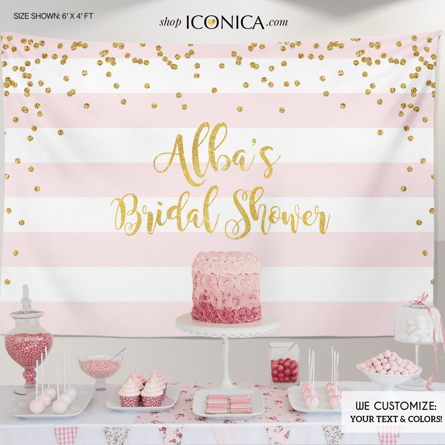 Pink and Gold Bridal Shower Backdrop, Confetti Banner (Printed or Printable File)