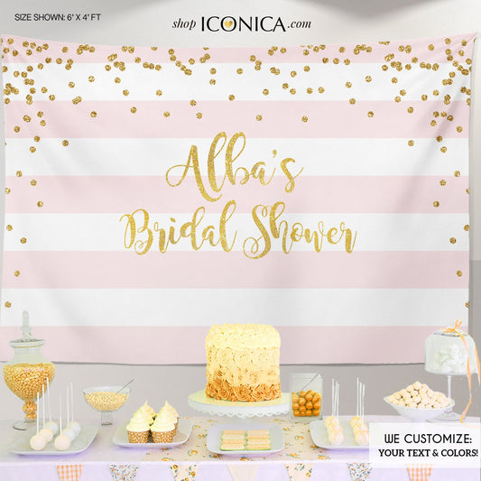 Pink and Gold Bridal Shower Backdrop, Confetti Banner (Printed or Printable File)