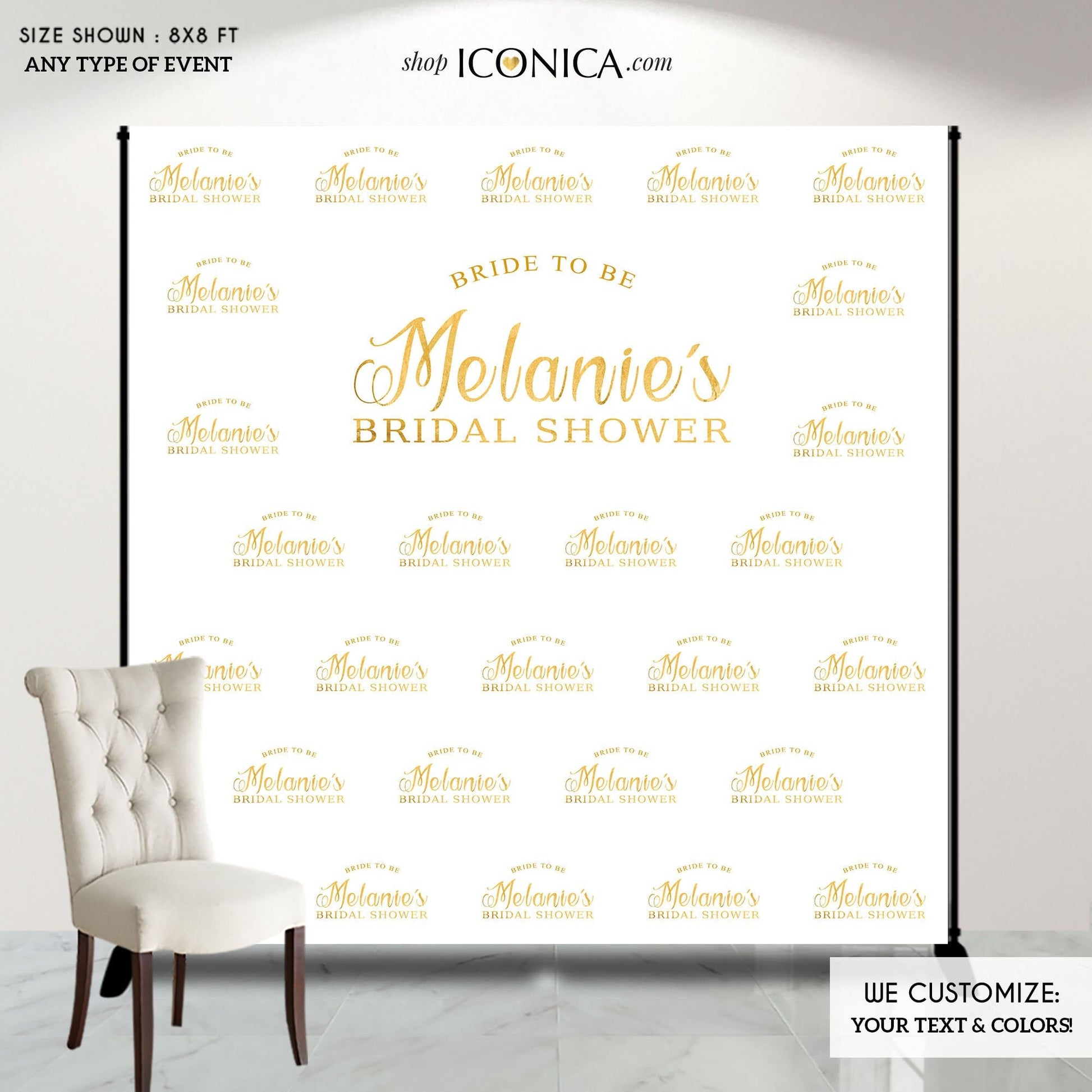 Custom Bridal Shower Backdrop, Step and Repeat Banner (Printed or Digital)
