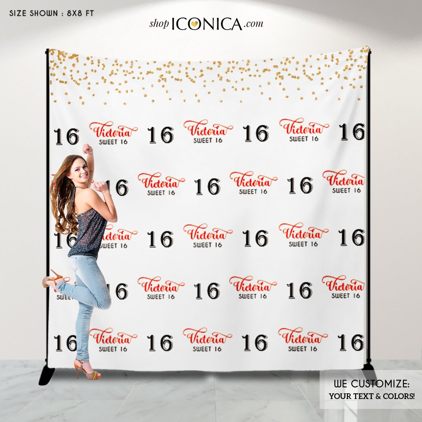 Personalized Sweet Sixteen Backdrop, Photo Booth, Custom Colors