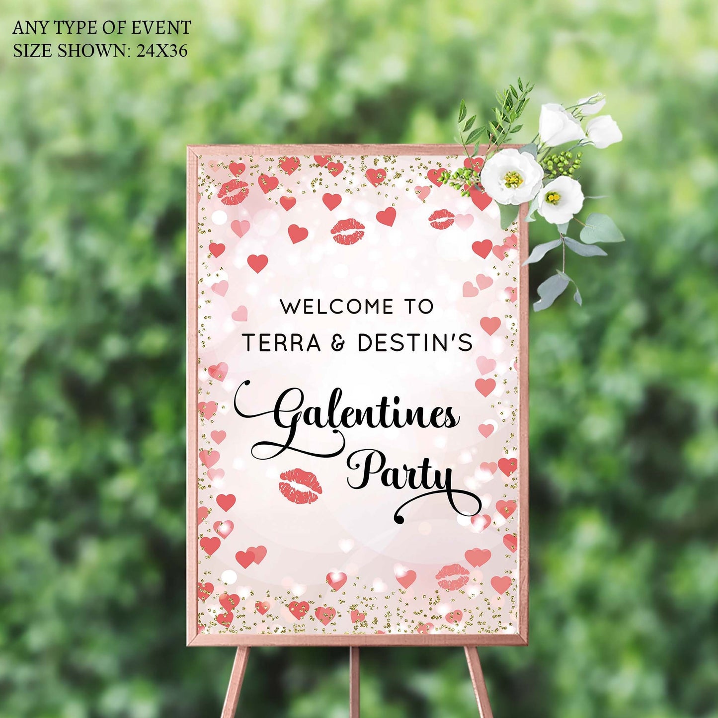 Customizable Welcome Sign, Hearts and Kisses Design, Any Event