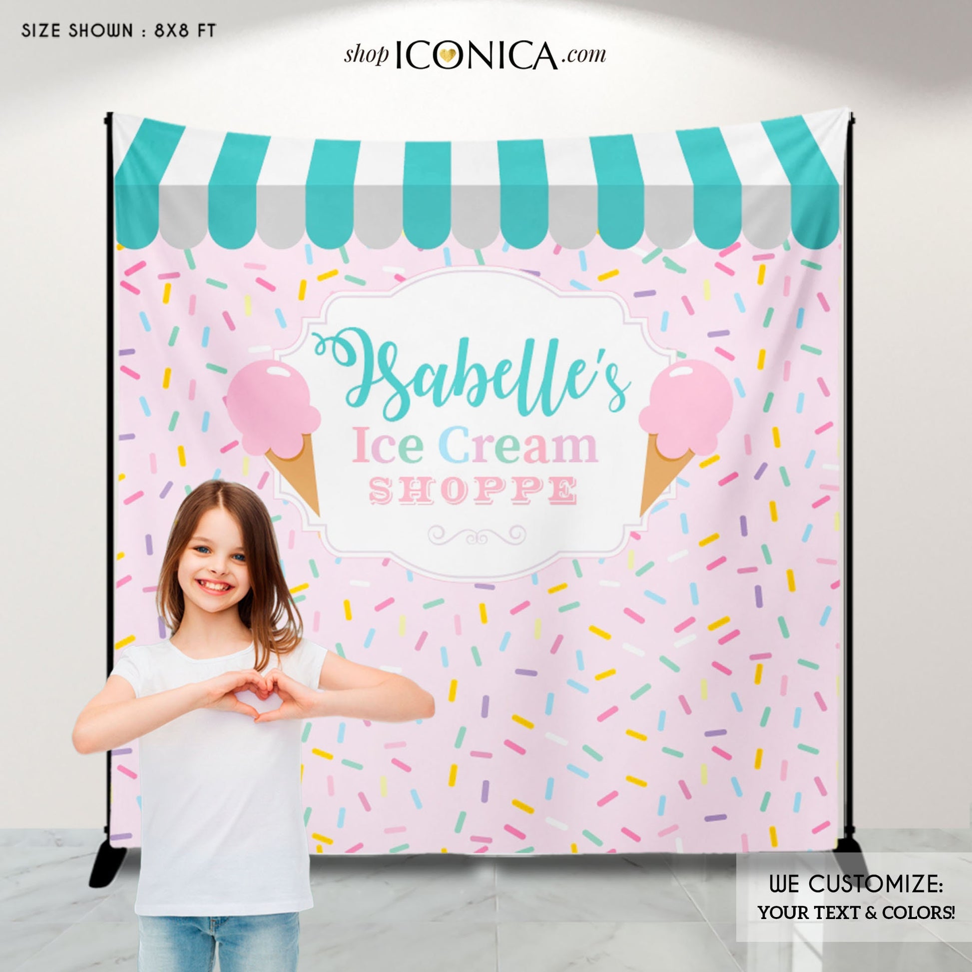 Ice Cream First Birthday Backdrop, Sprinkles Party Decor (Printed or Printable File)