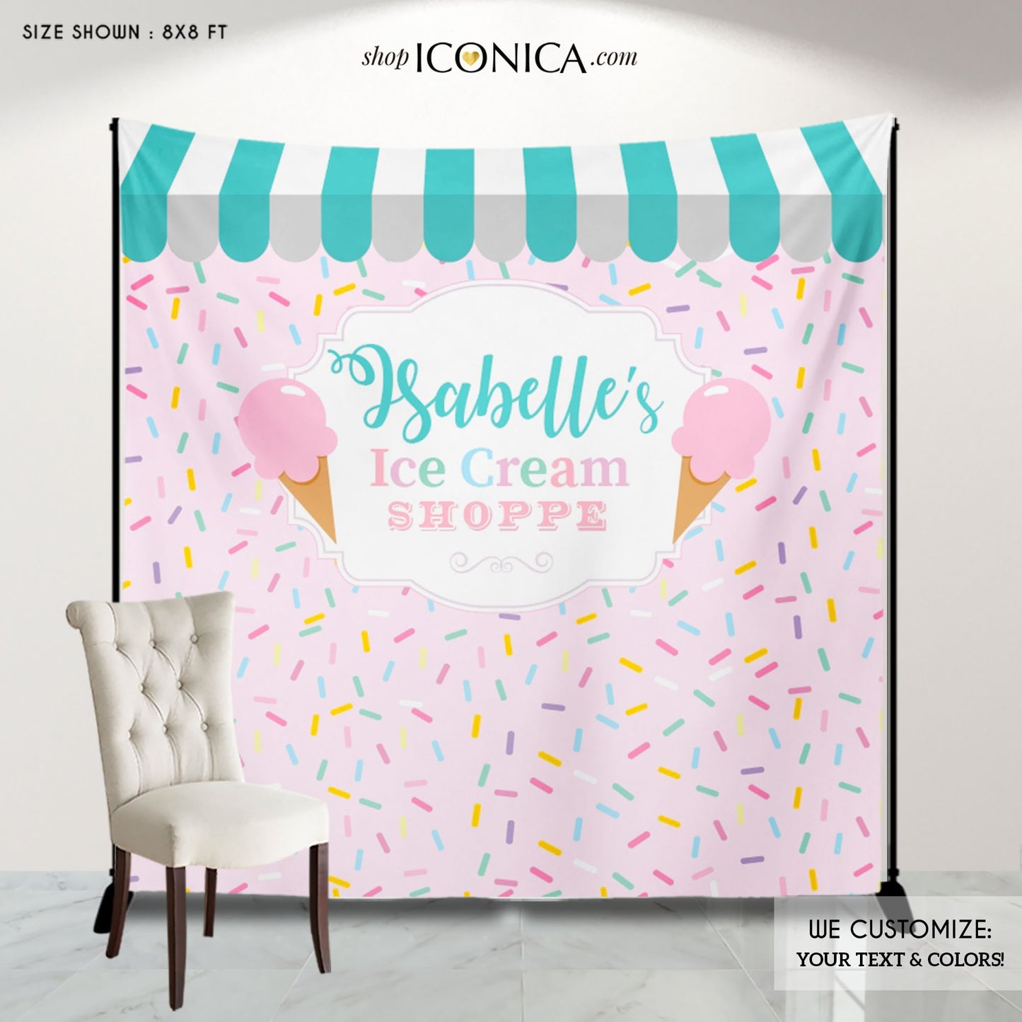 Ice Cream First Birthday Backdrop, Sprinkles Party Decor (Printed or Printable File)