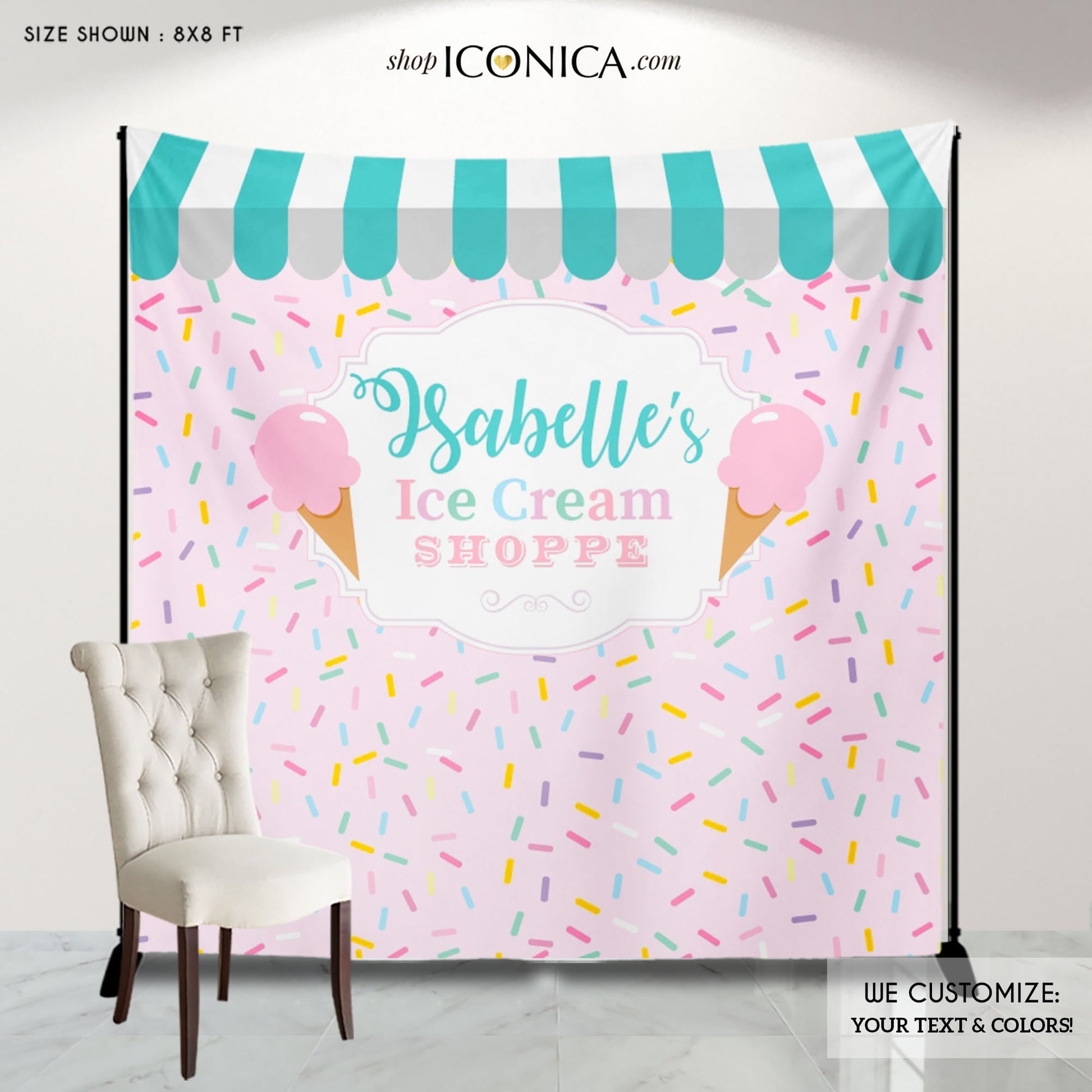 Ice Cream First Birthday Backdrop, Sprinkles Party Decor (Printed or Printable File)