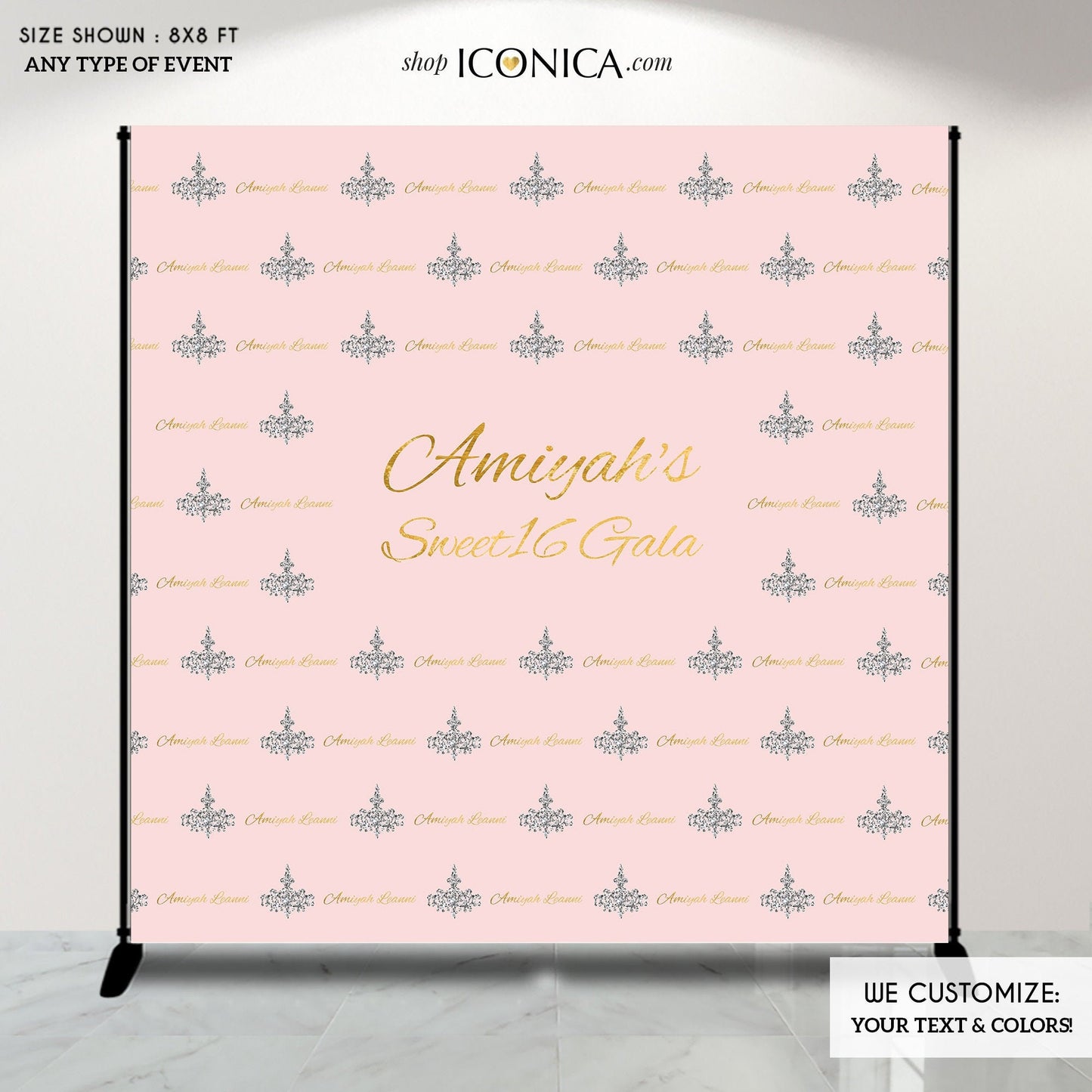Customizable Sweet Sixteen Backdrop, Photo Booth Decoration (Printed or Printable)