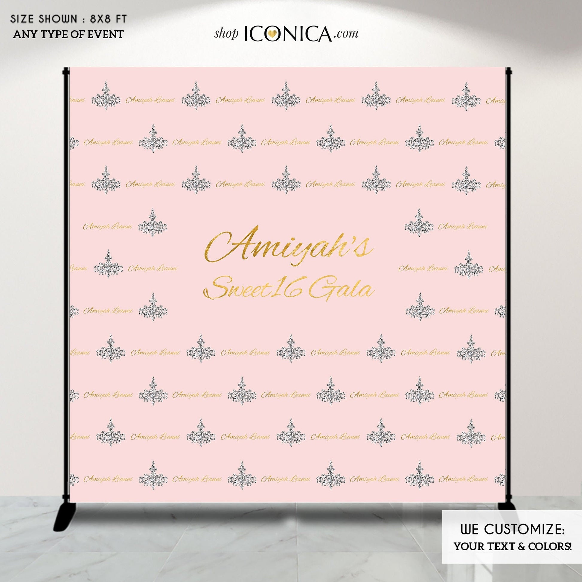 Customizable Sweet Sixteen Backdrop, Photo Booth Decoration (Printed or Printable)