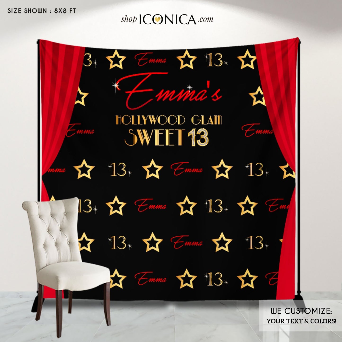 Personalized Hollywood Party Backdrop, Red Carpet Photo Booth (Printed or Printable)