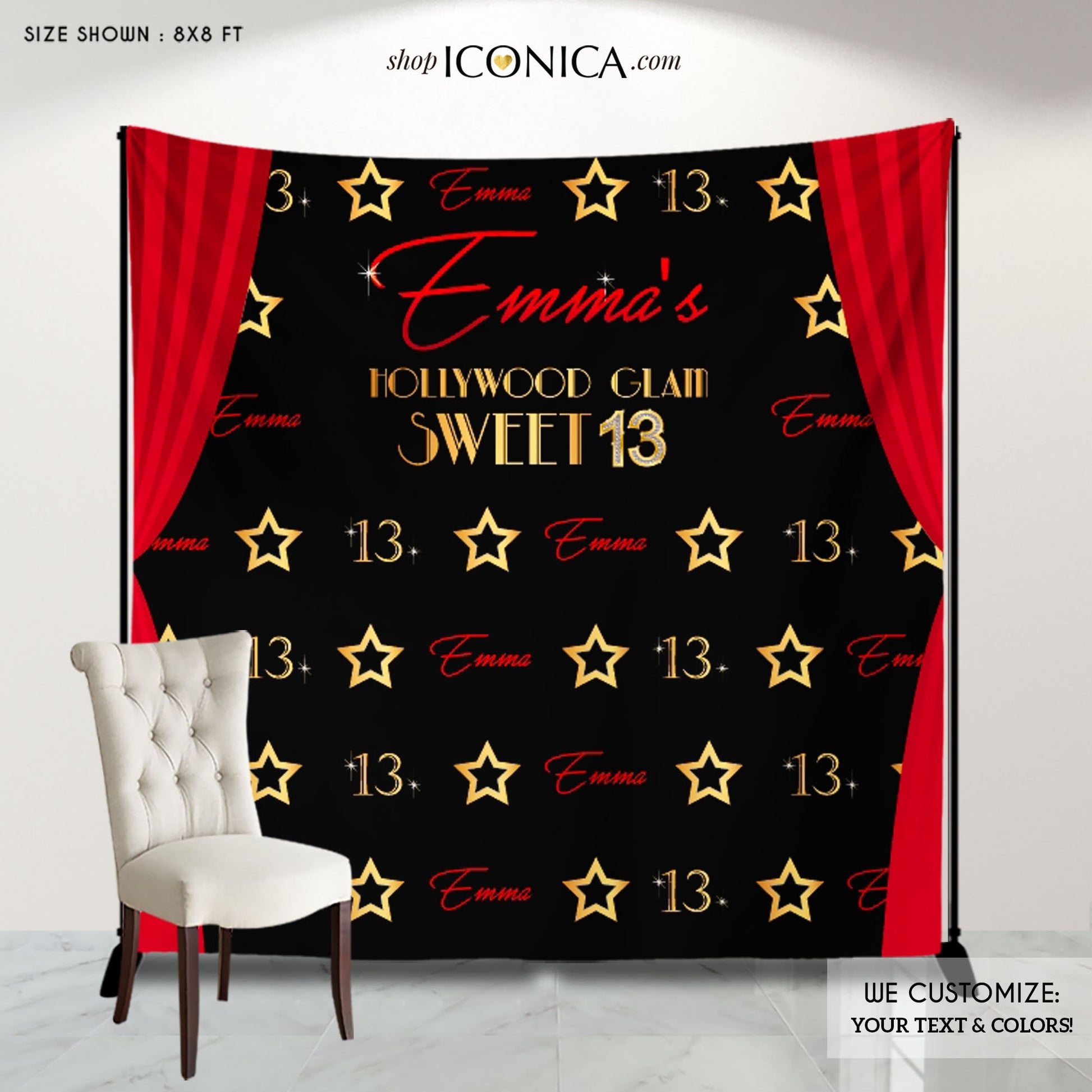Personalized Hollywood Party Backdrop, Red Carpet Photo Booth (Printed or Printable)