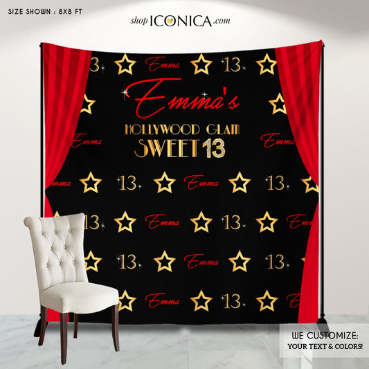 Personalized Hollywood Party Backdrop, Red Carpet Photo Booth (Printed or Printable)