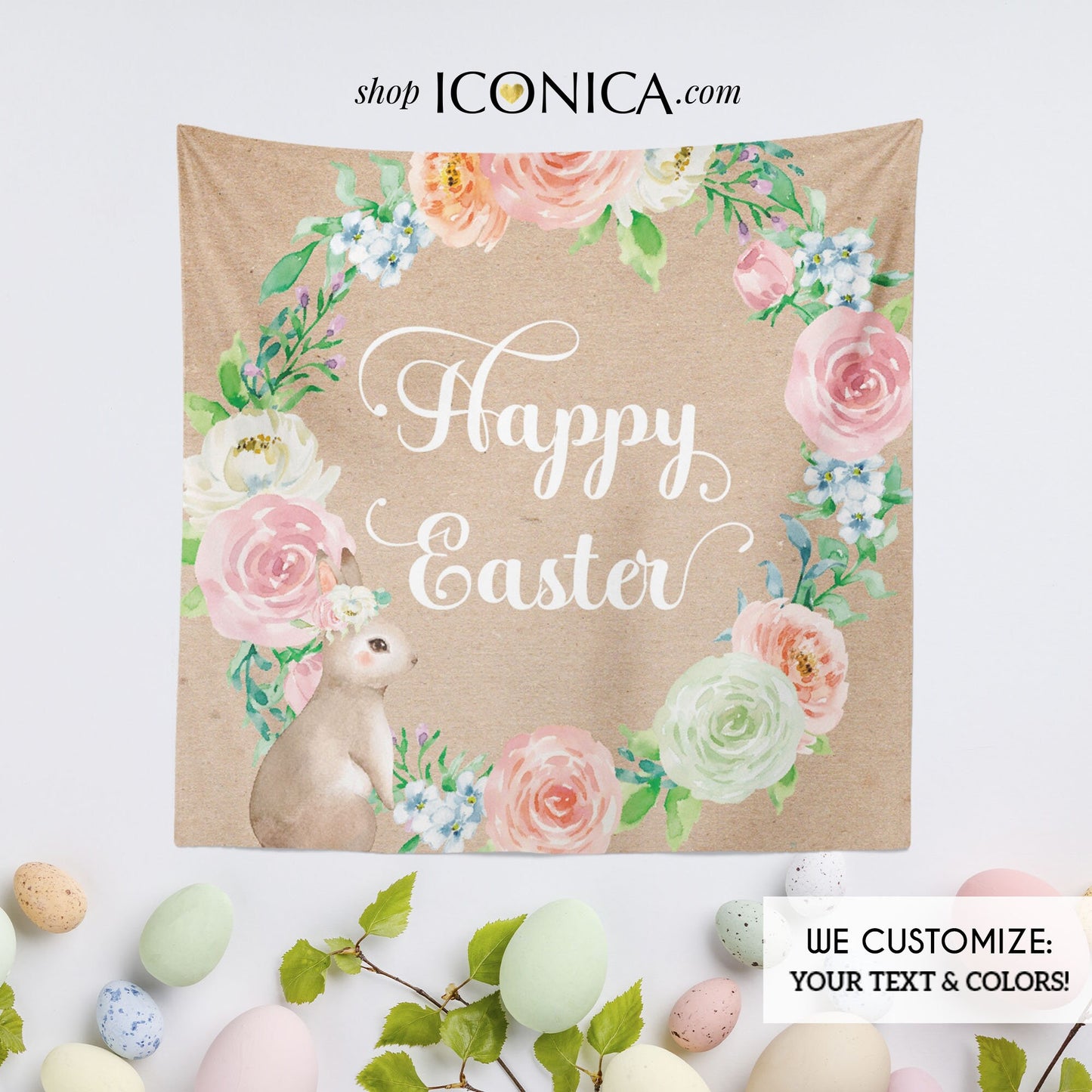 Personalized Bunny First Birthday Backdrop, Easter Decor