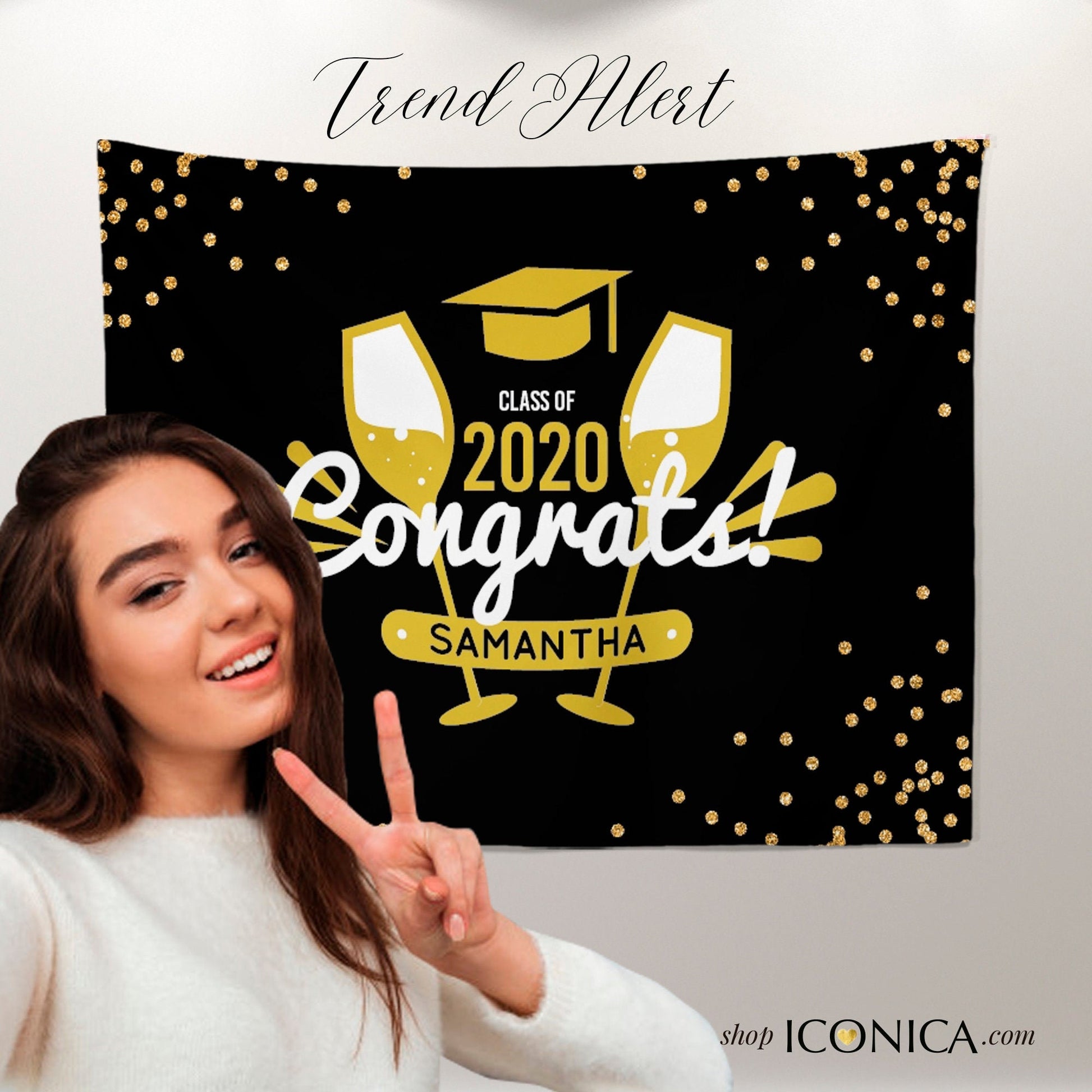 Personalized Graduation Photo Backdrop, School Colors, Congrats Grad Banner