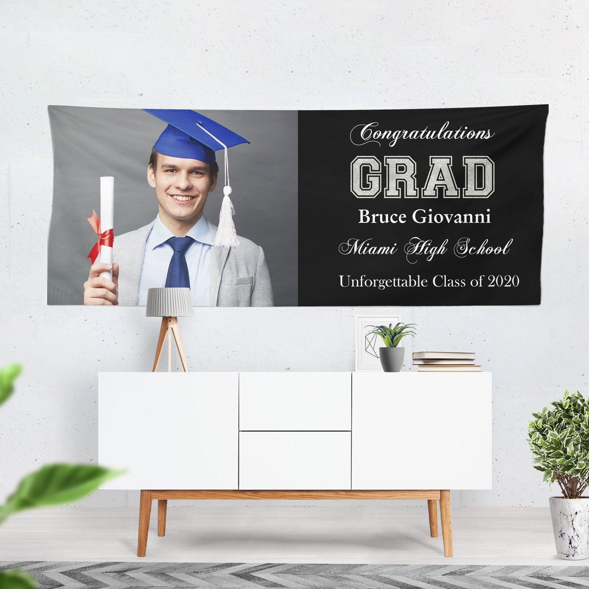 Personalized Graduation Vinyl Banner Backdrop, Custom Colors & Text