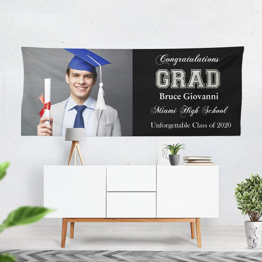 Personalized Graduation Vinyl Banner Backdrop, Custom Colors & Text