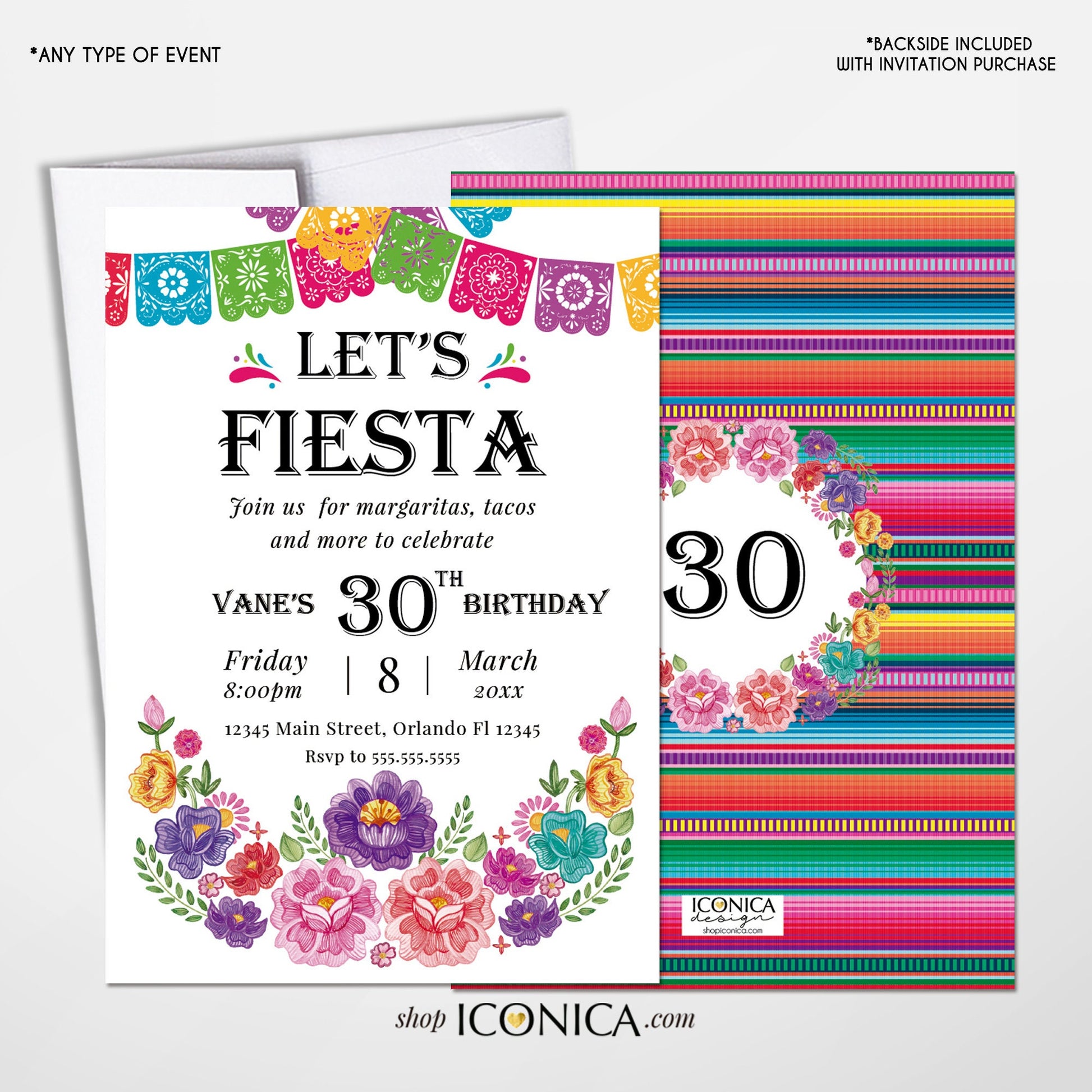 Fiesta Birthday Invitation, Cinco de Mayo, Any Age (Printable or Printed)