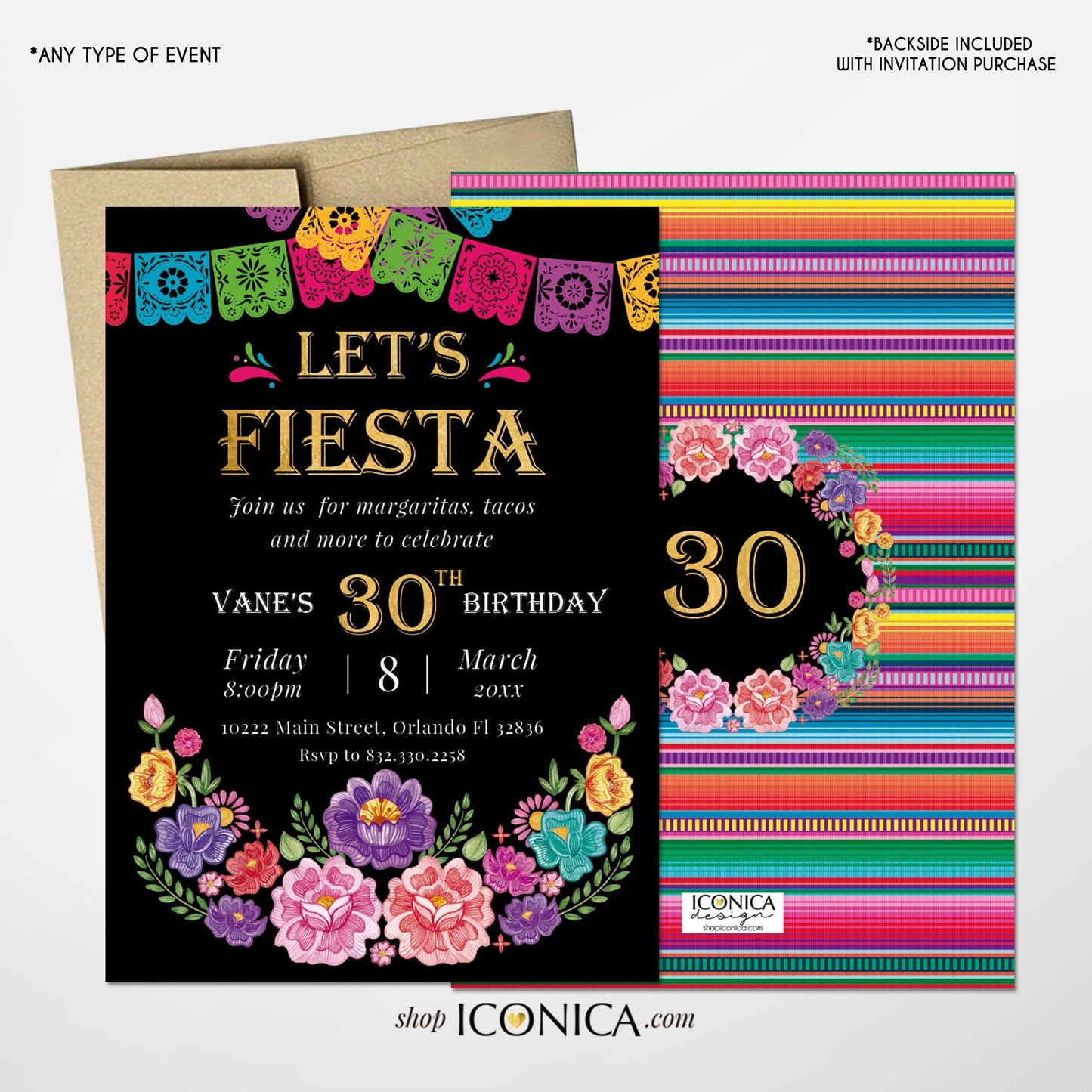 Fiesta Birthday Invitation, Cinco de Mayo, Any Age (Printable or Printed)