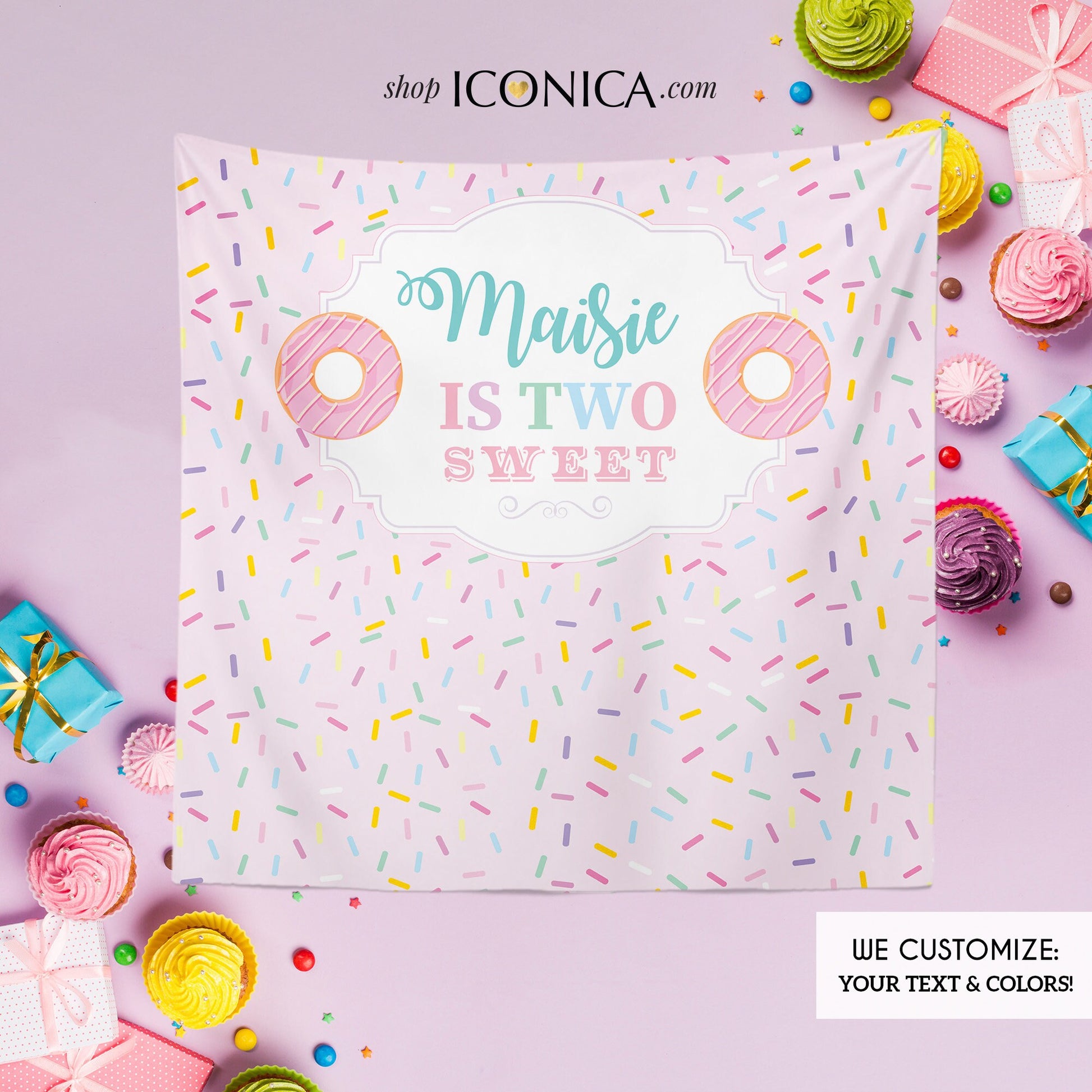 Donut Birthday Backdrop | Two Sweet Party Decor (Printed or Printable)