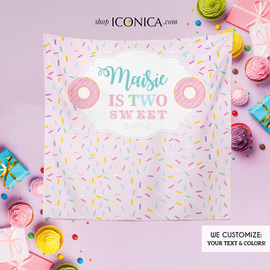 Donut Birthday Backdrop | Two Sweet Party Decor (Printed or Printable)