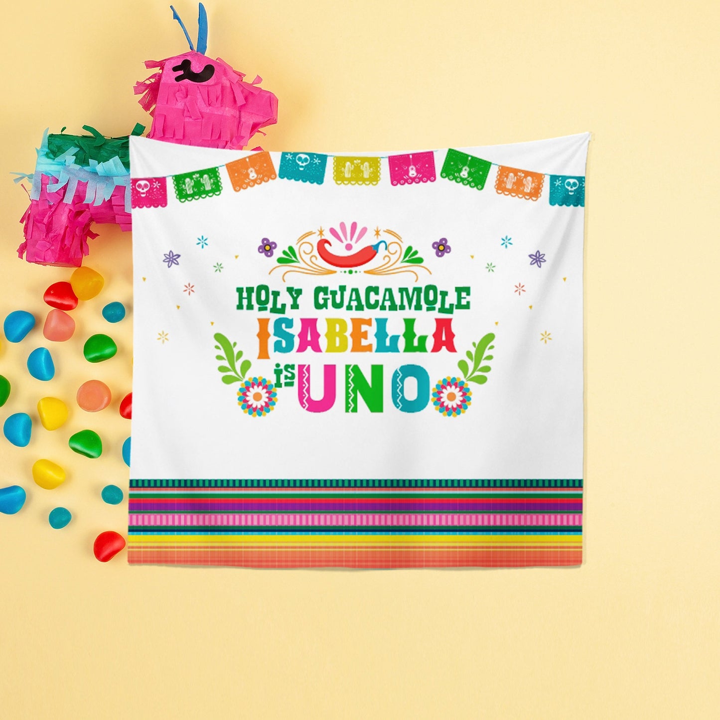 Fiesta 1st Birthday Backdrop, Cinco de Mayo, Personalized (Printed or Printable File)