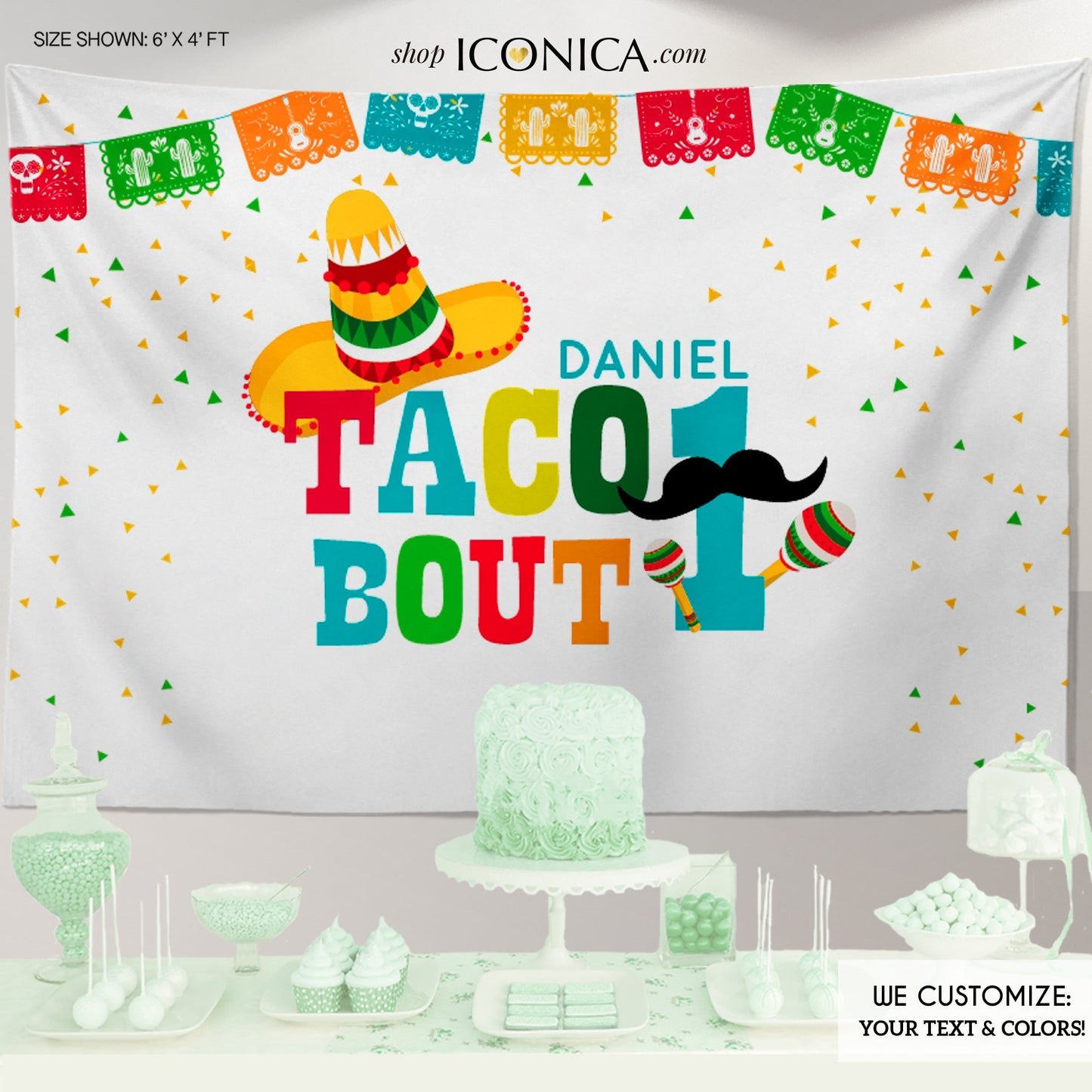 Fiesta 1st Birthday Backdrop, Taco Bout One, Cinco de Mayo (Printed or Printable File)