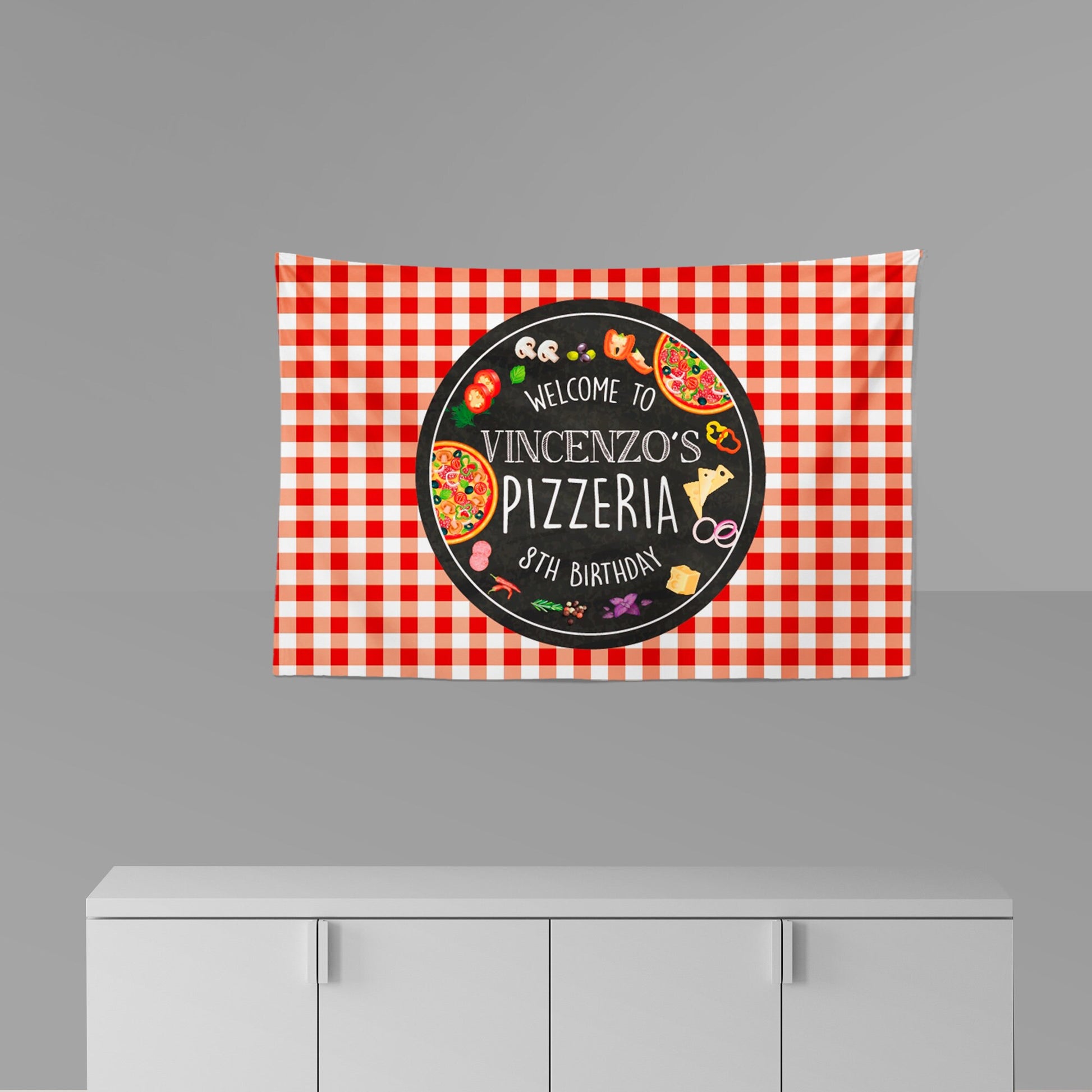 Pizza Party Backdrop, Pizzeria Birthday Banner, Custom Text