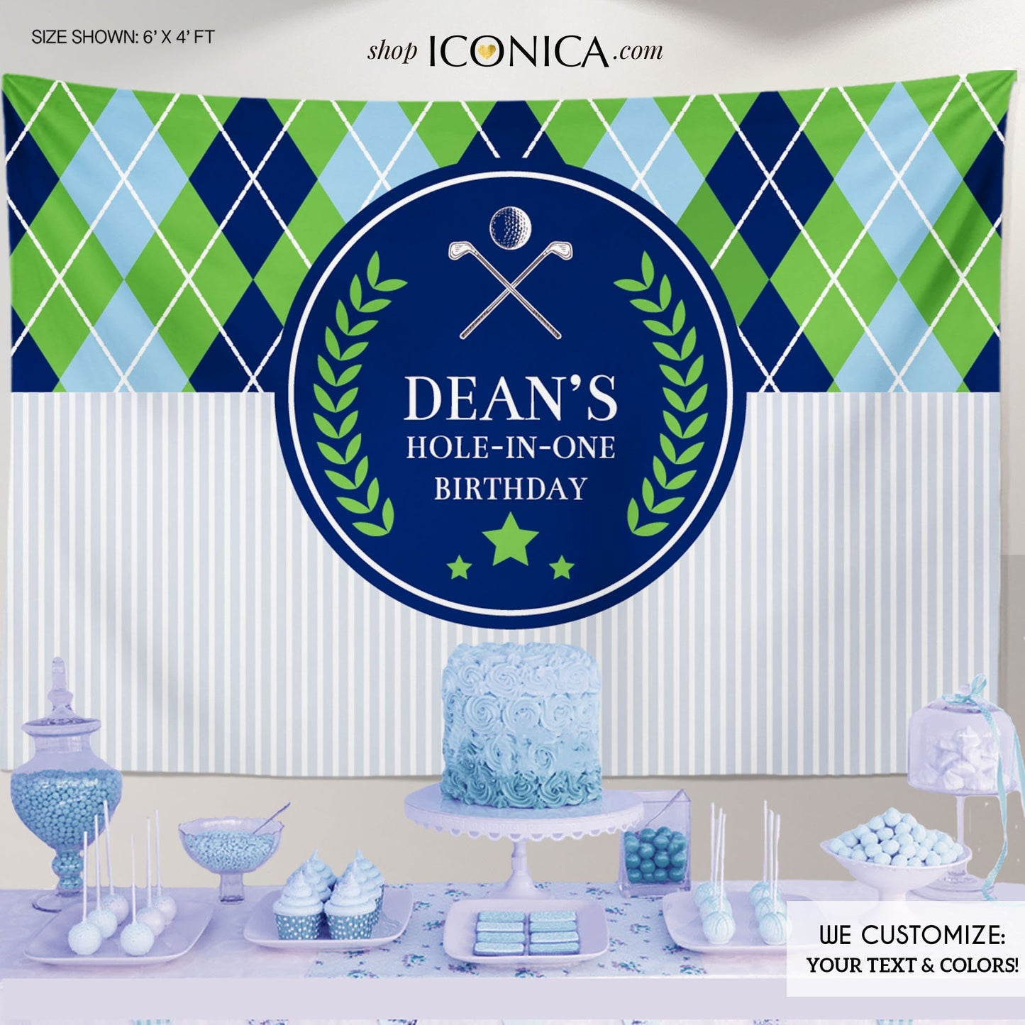 Golf Birthday Backdrop, Argyle Print, Personalized Party Decor (Printed or Printable File)
