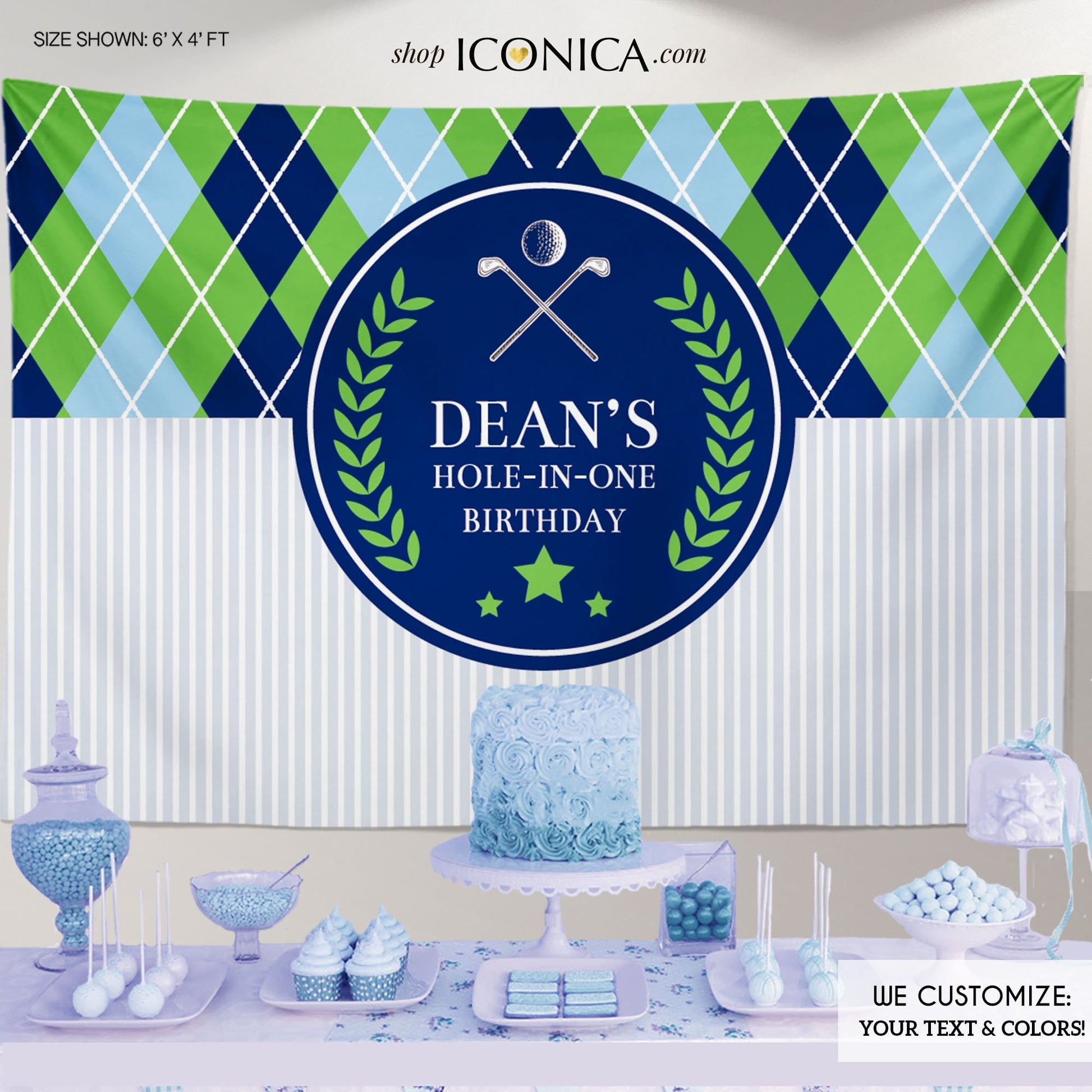 Golf Birthday Backdrop, Argyle Print, Personalized Party Decor (Printed or Printable File)