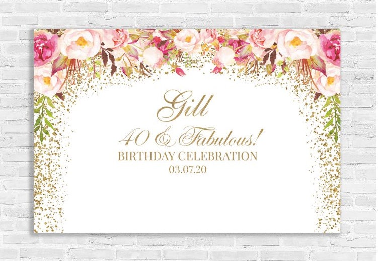 Personalized Floral Birthday Backdrop, Bohemian Decor