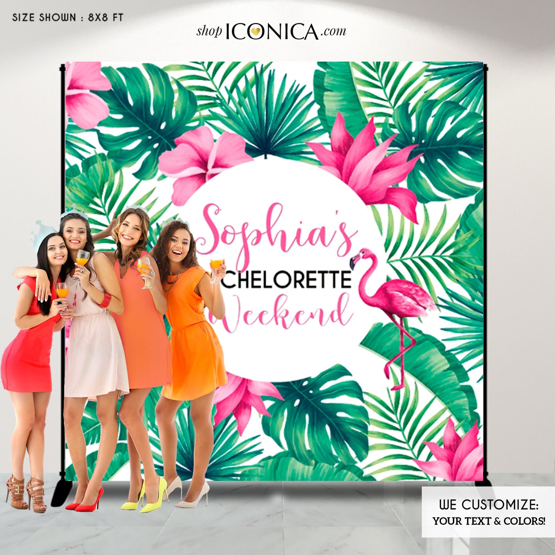 Personalized Luau Bachelorette Backdrop, Tropical Flamingo Party Decor