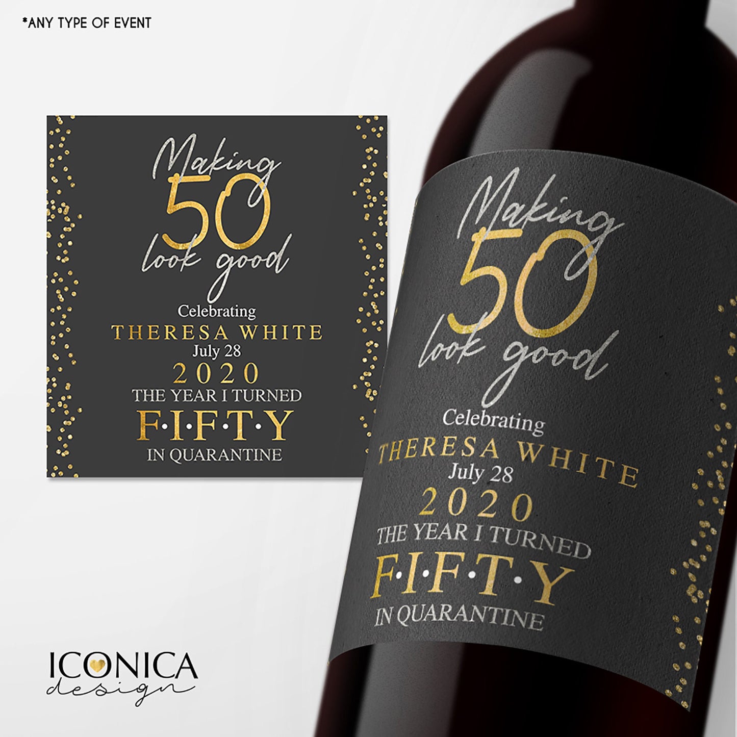 Personalized 50th Birthday Wine Label, Milestone Celebration