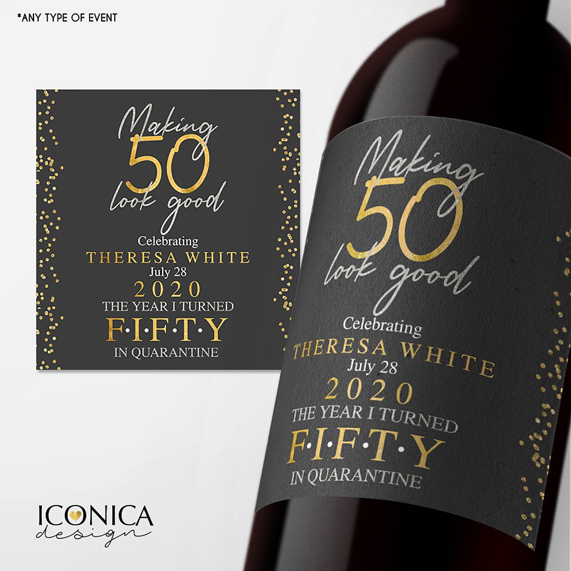 Personalized Vintage Anniversary Wine Label, Custom Beverage Labels